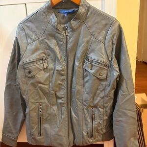 Apt. 9 Women’s Light Gray Faux Leather Bomber Jacket